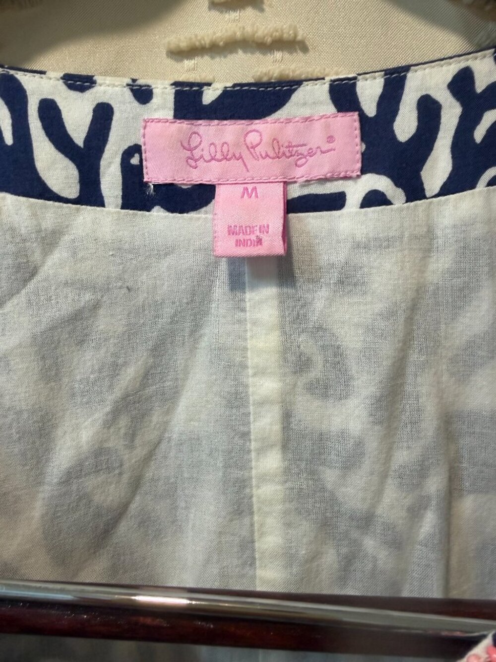 Lilly Pulitzer Cover Up M Beaded Coral Print Cotton Beach Resort Summer - Picture 5 of 12